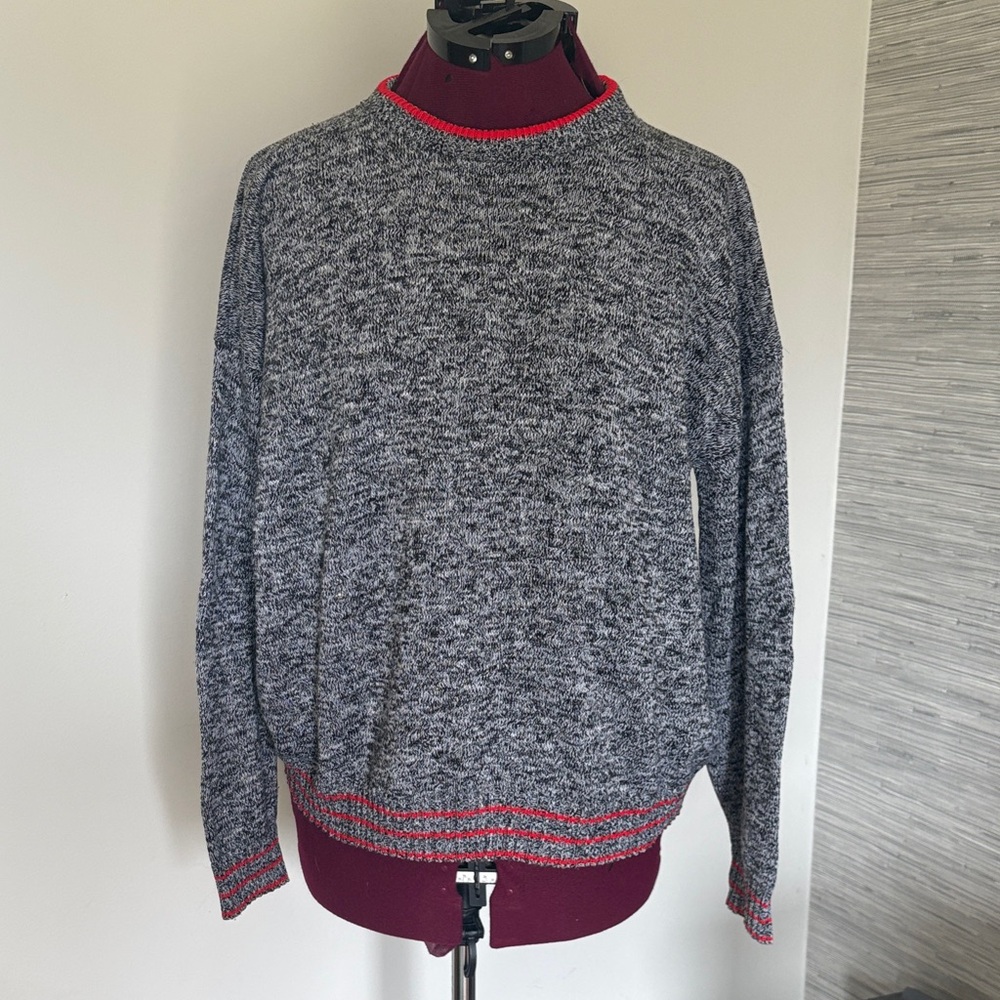 Vintage Brunny Grey Marled Sweater with Red Trim (Size S/M)